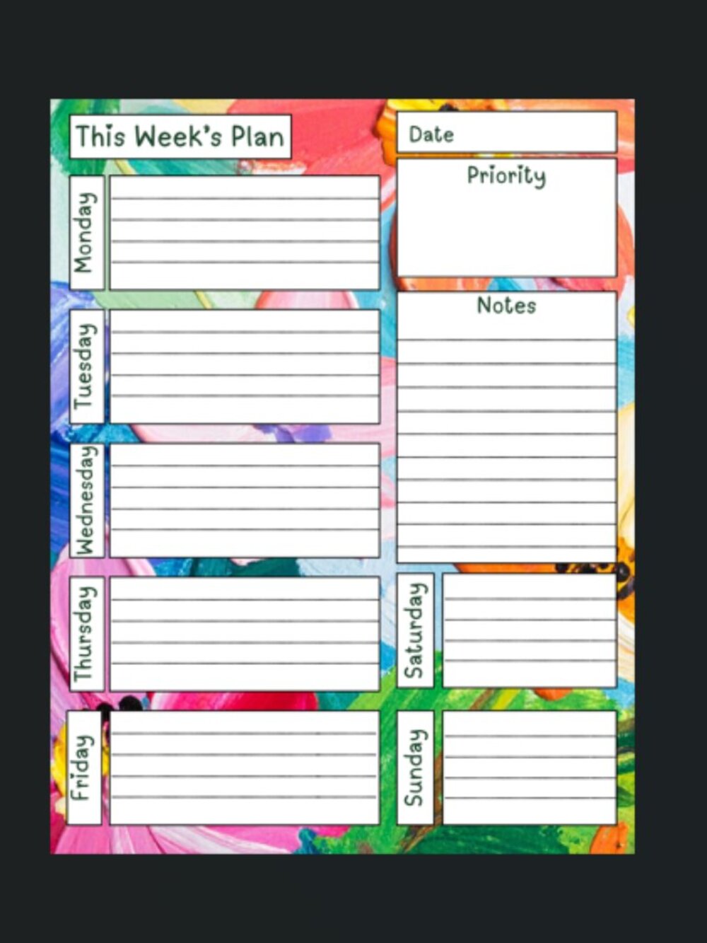 Colorful Weekly Planner Notepad, Handmade, color, schedule, appointment, lists